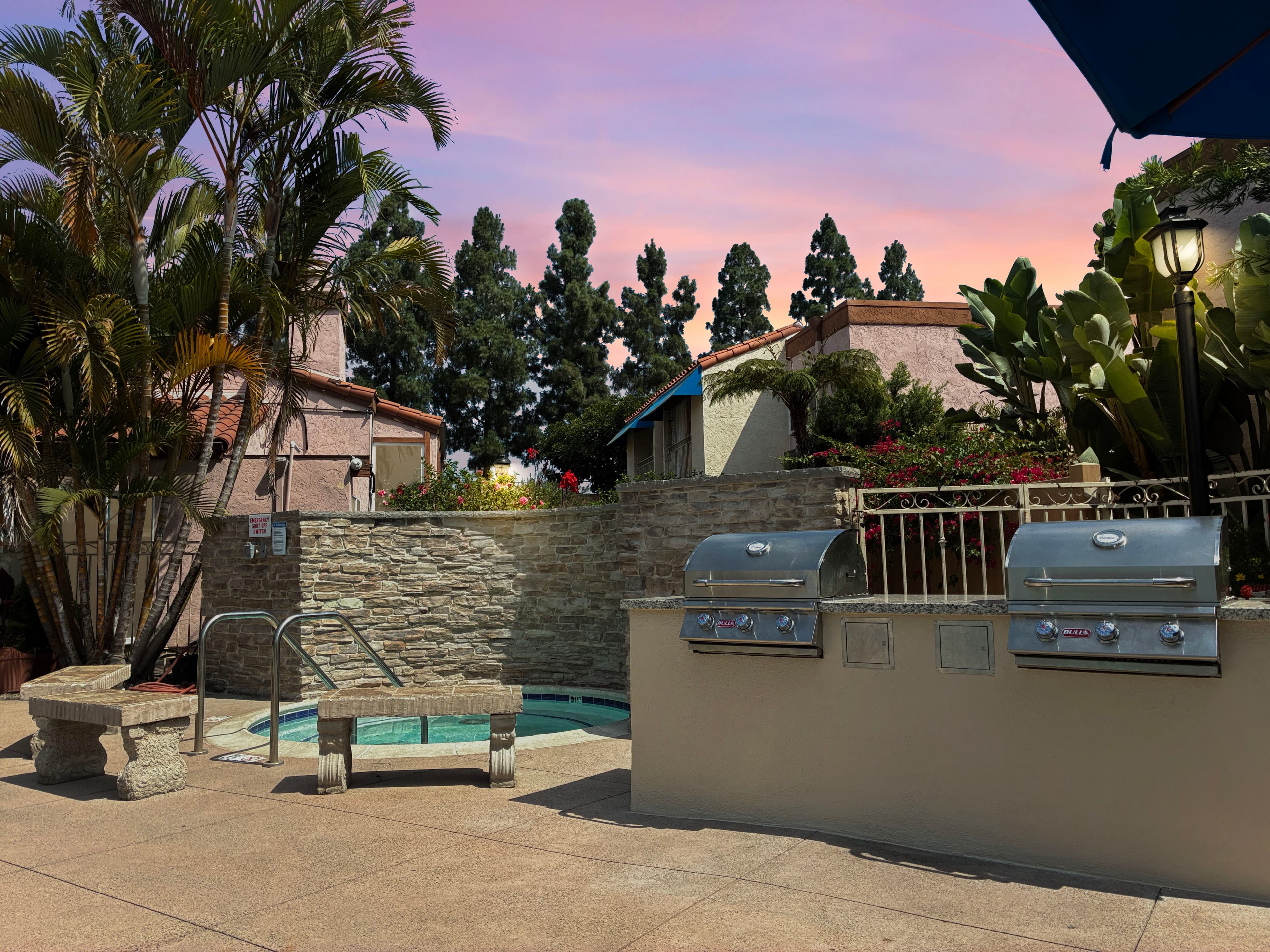 BBQ grill area at sunset
