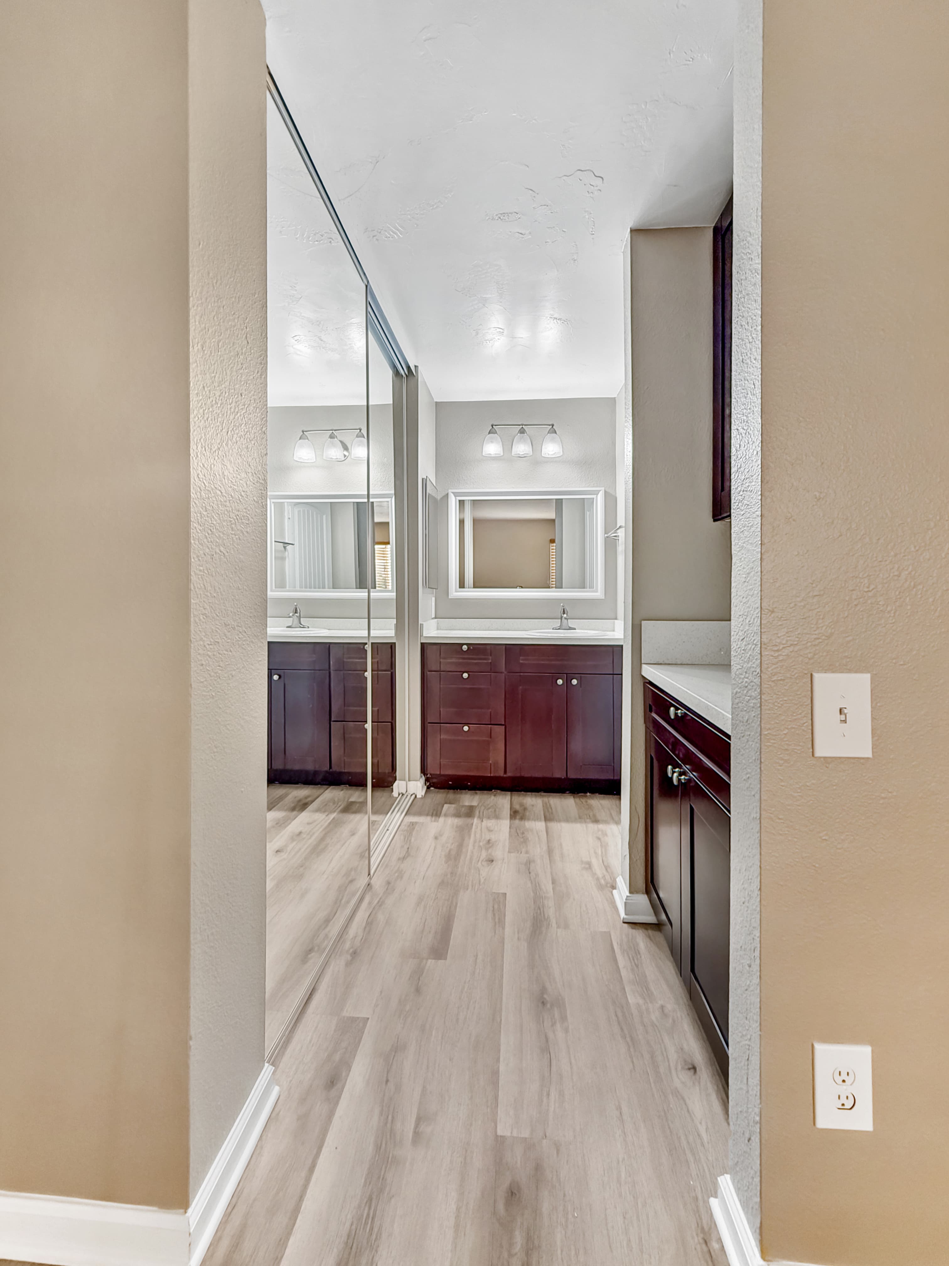 2 bed dual vanity primary bathroom